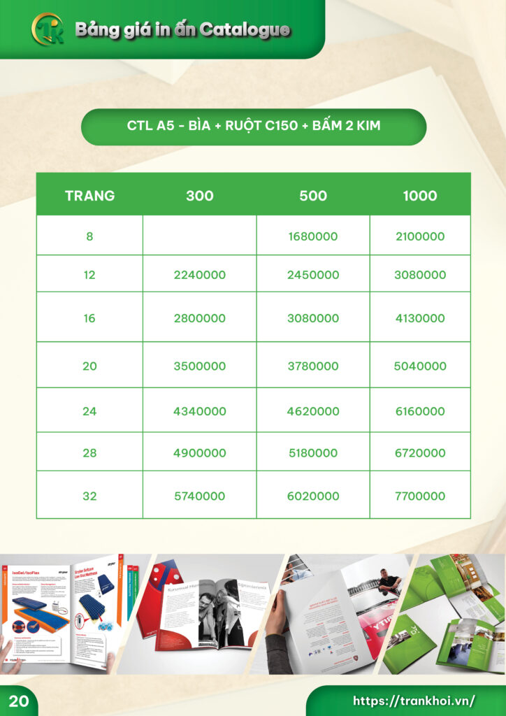 bảng giá in ấn catalouge